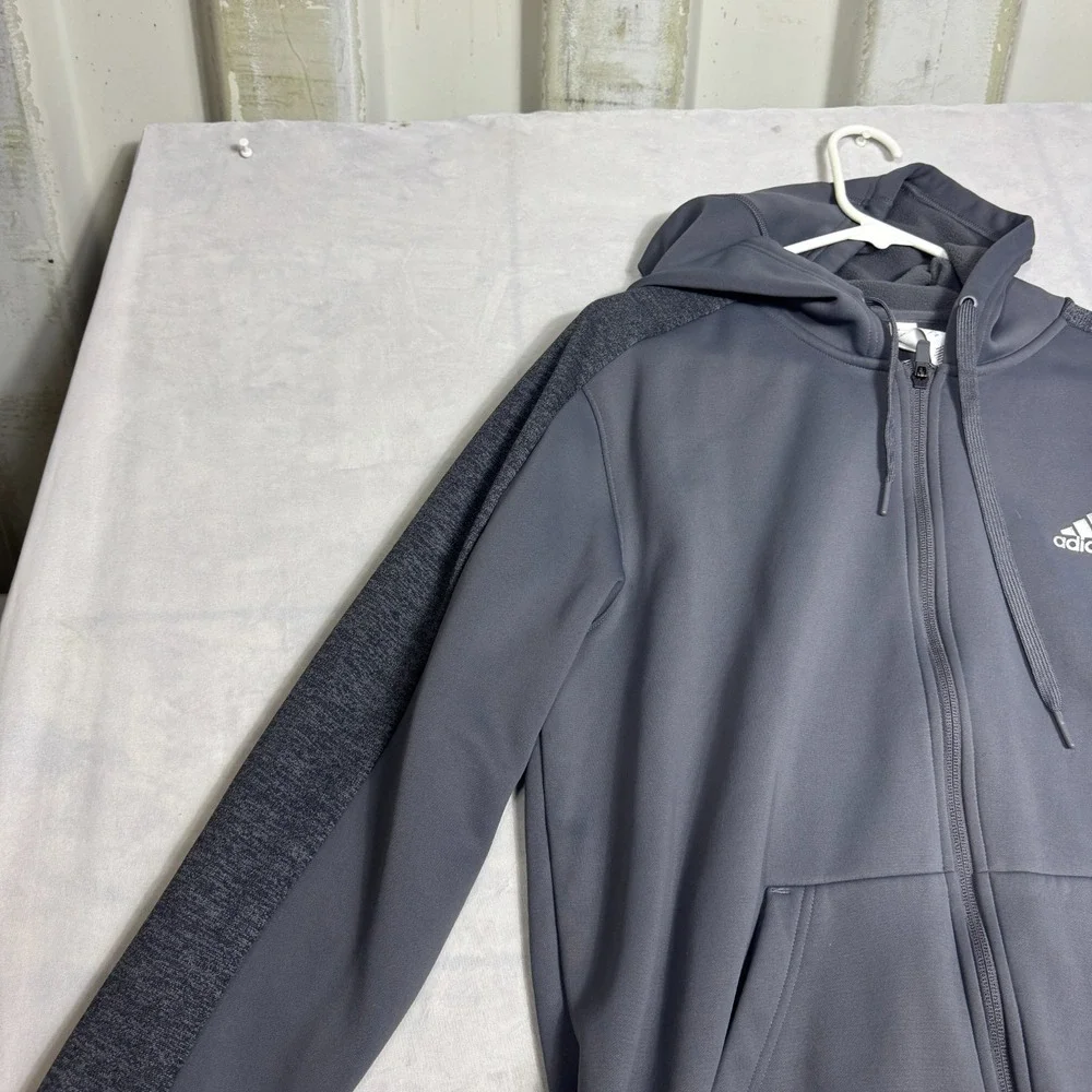 Adidas Mens‎ Full Zip Hoodie Dark Gray Fleece Long Sleeve Activewear Outdoor L